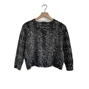 Talbots Pure Merino Wool Animal Print Sweater Cardigan Size 1XP